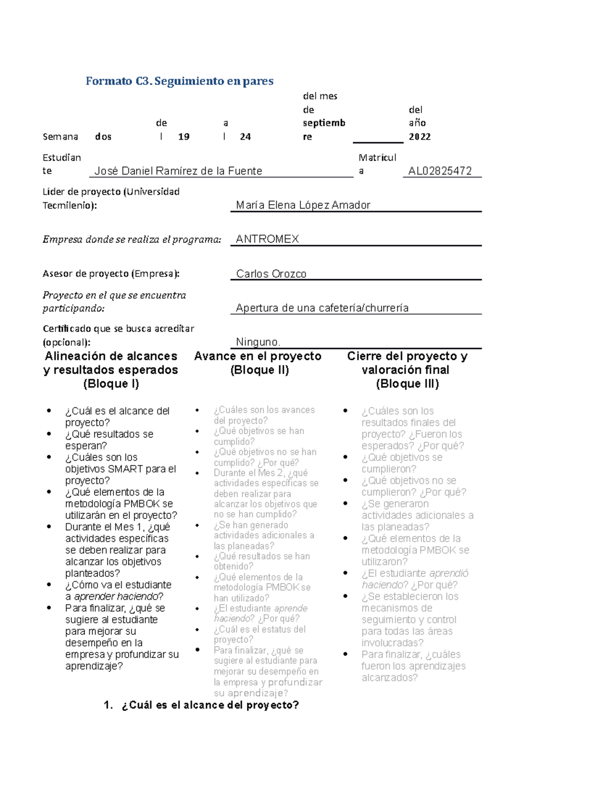 Empresarial 2 bloque 1 - Actividad 2 - Formato C3. Seguimiento en pares ...