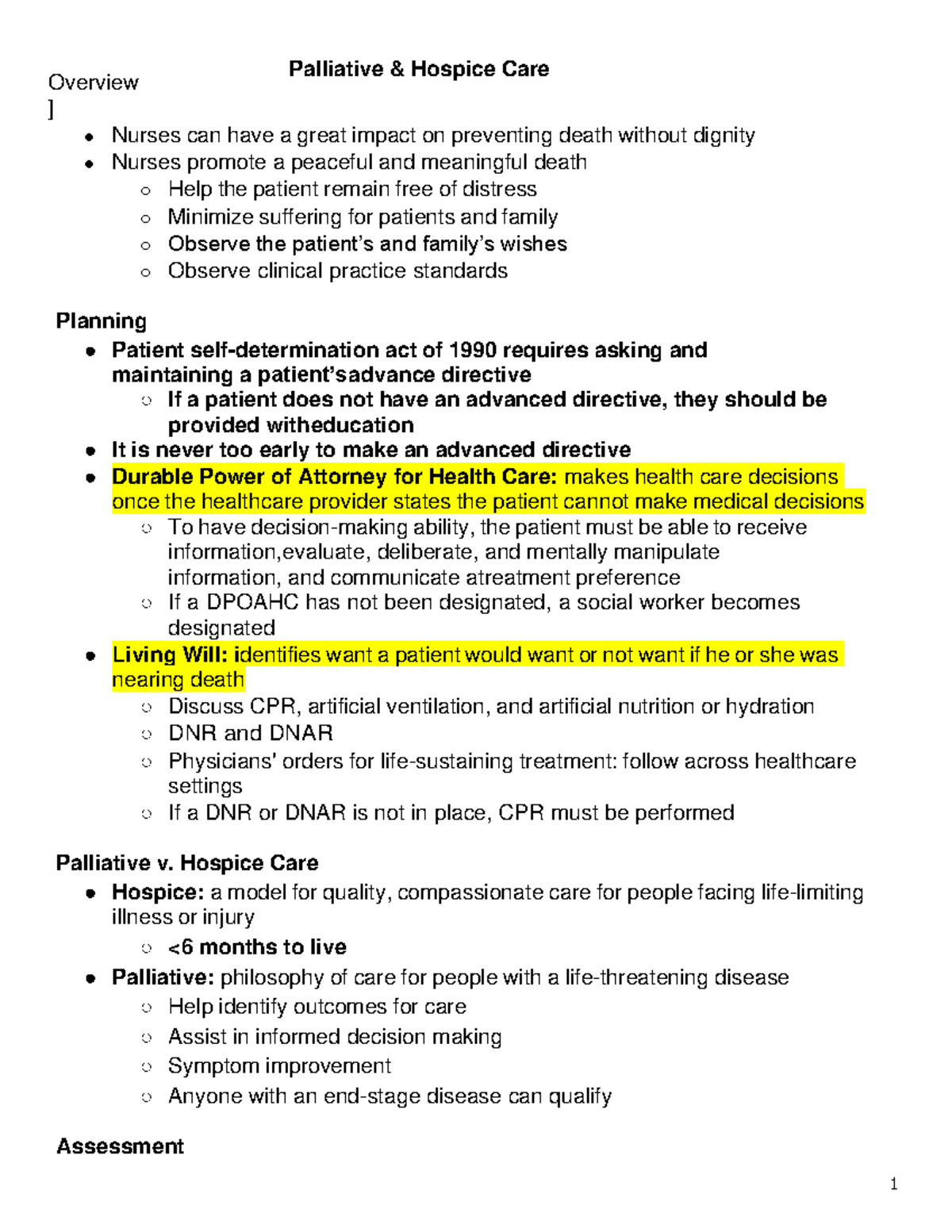 Palliative and Hospice Care Study Guide - Overview ] Palliative ...