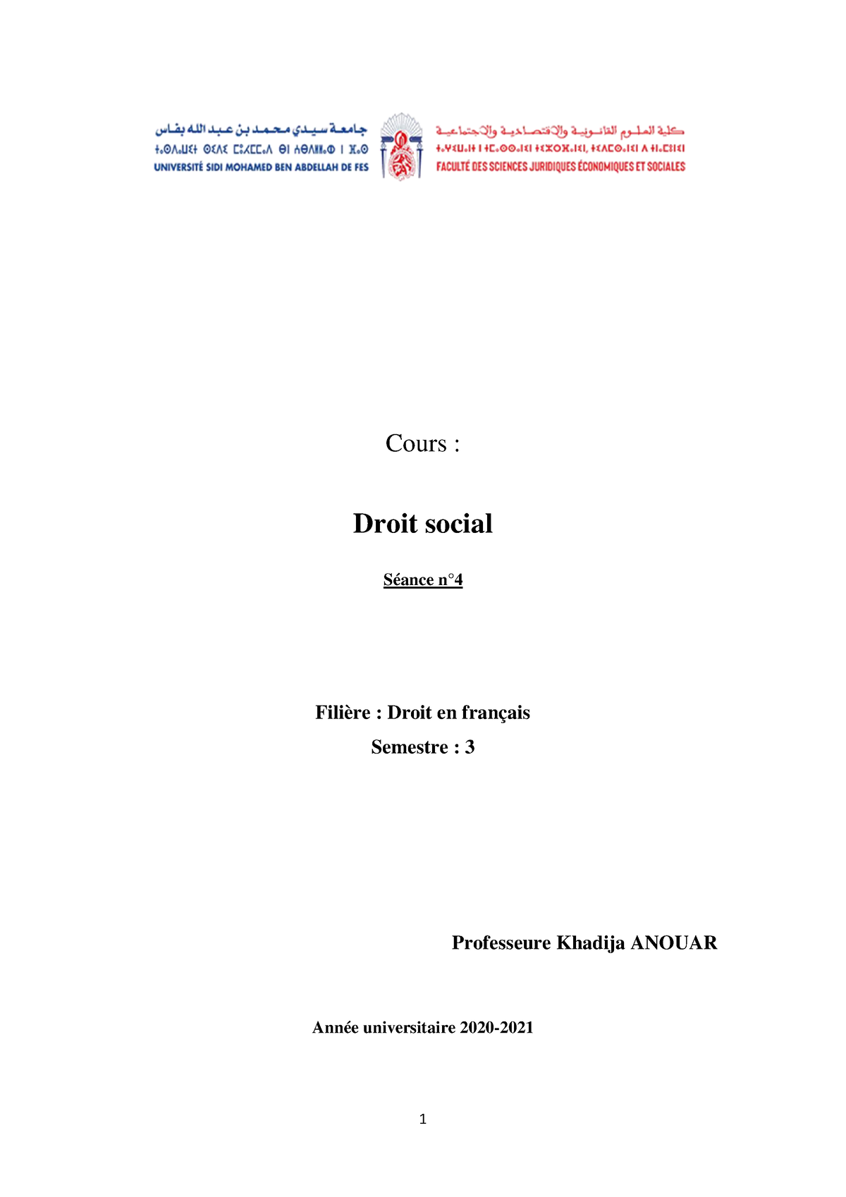 Séance n°4 droit social - Cours : Droit social Séance n° Filière ...