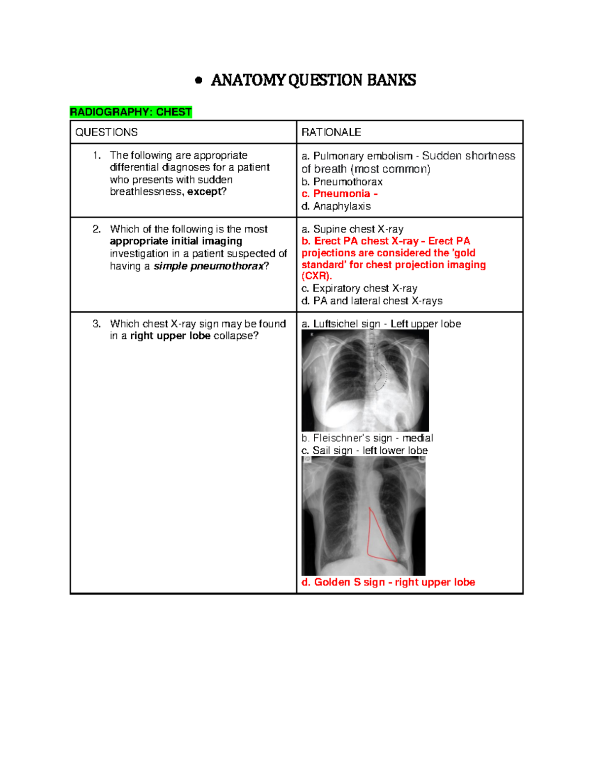 Anatomy Recalls 1 6 ANATOMY QUESTION BANKS RADIOGRAPHY CHEST