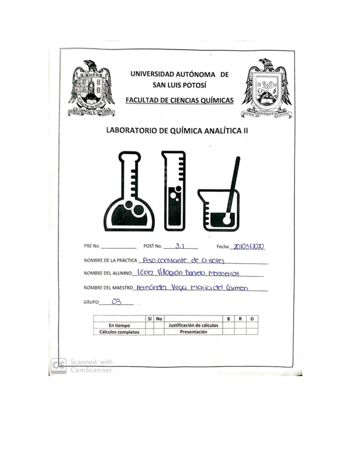 Post Laboratorio Práctica 3 Sesión 1 Peso Constante E Informe Informe