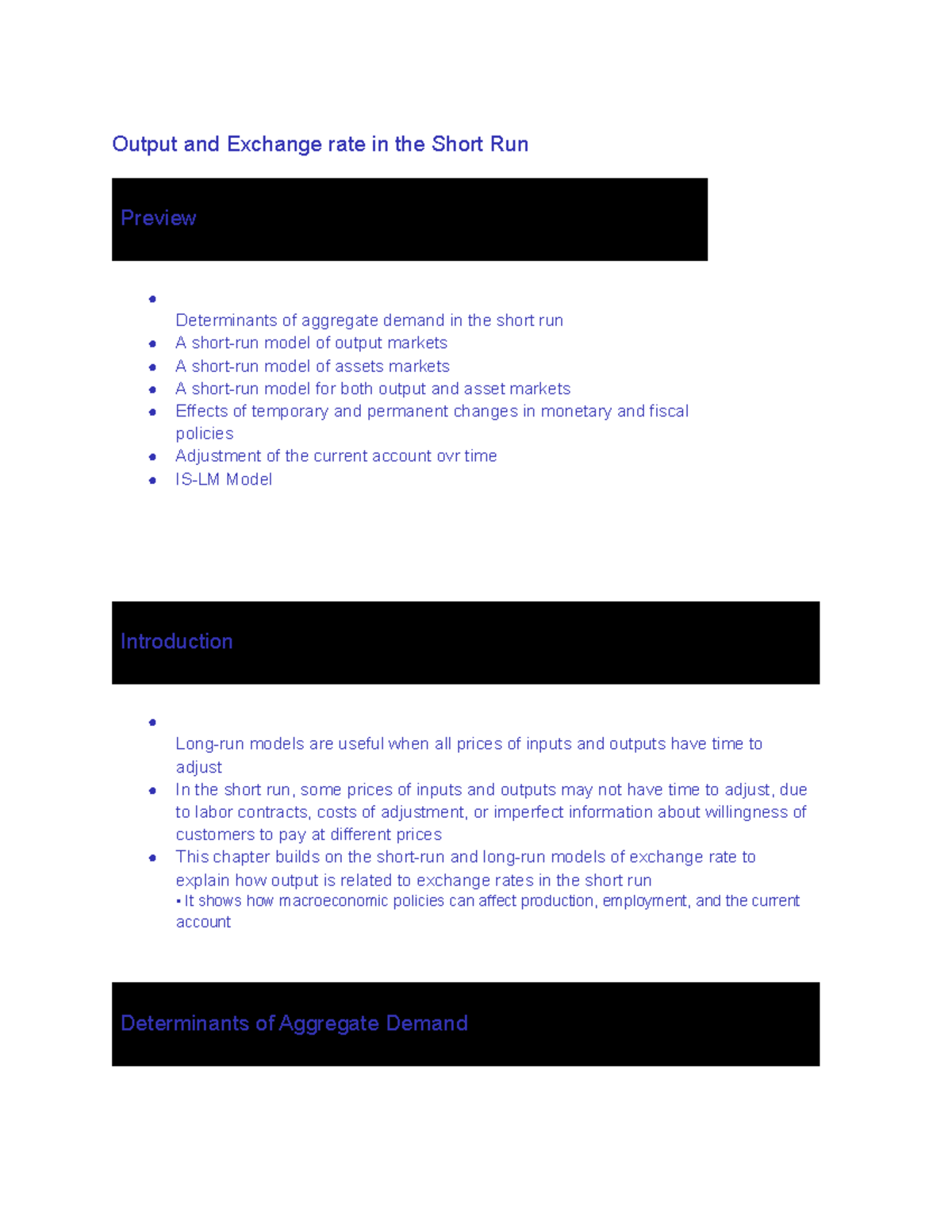 Econ 2182 Week 5 Notes - Output and Exchange rate in the Short Run ...