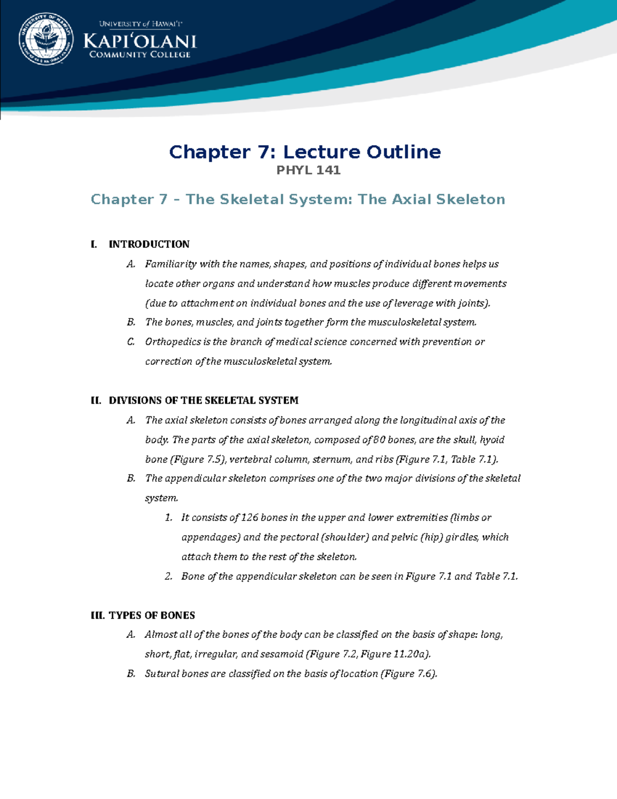 Ch 7 - Lecture Outline - Chapter 7: Lecture Outline PHYL 141 Chapter 7 ...