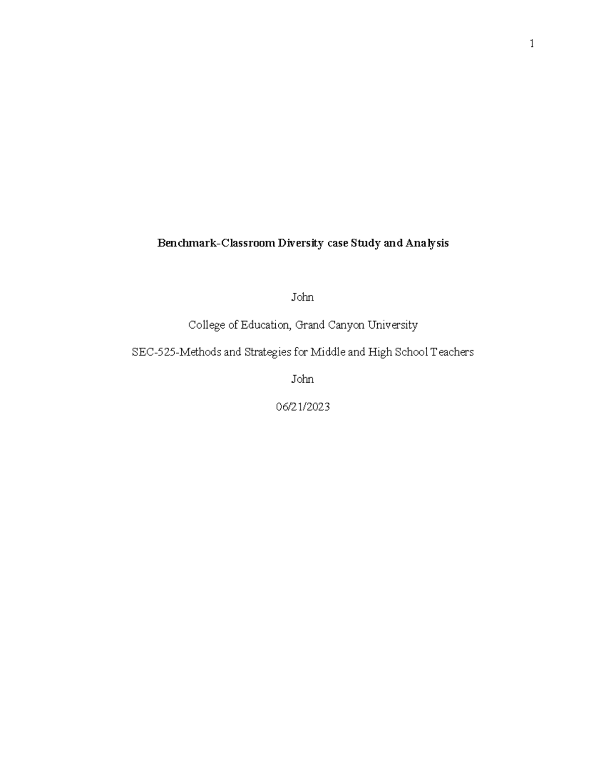 SEC-525-Classroom Diversity Case Study and Analysis - Benchmark ...