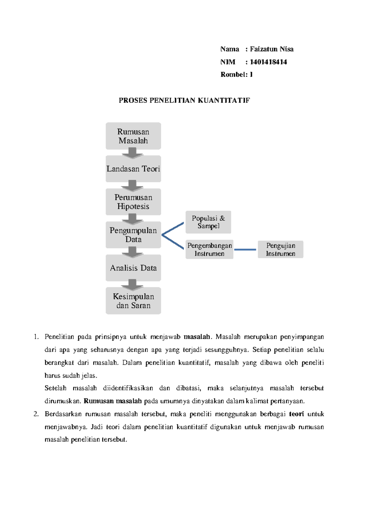 Proses Penelitian Kuantitatif - Nama : Faizatun Nisa NIM : 1401418414 ...