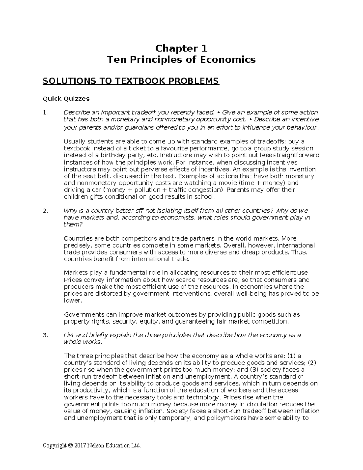 Chapter 1 Slides - Chapter 1 Ten Principles of Economics SOLUTIONS TO ...