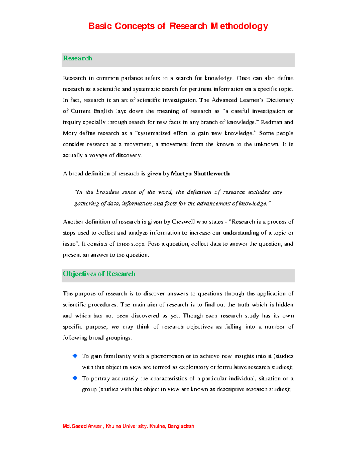 Basic Concepts of Research Methodology - Research Research in common ...
