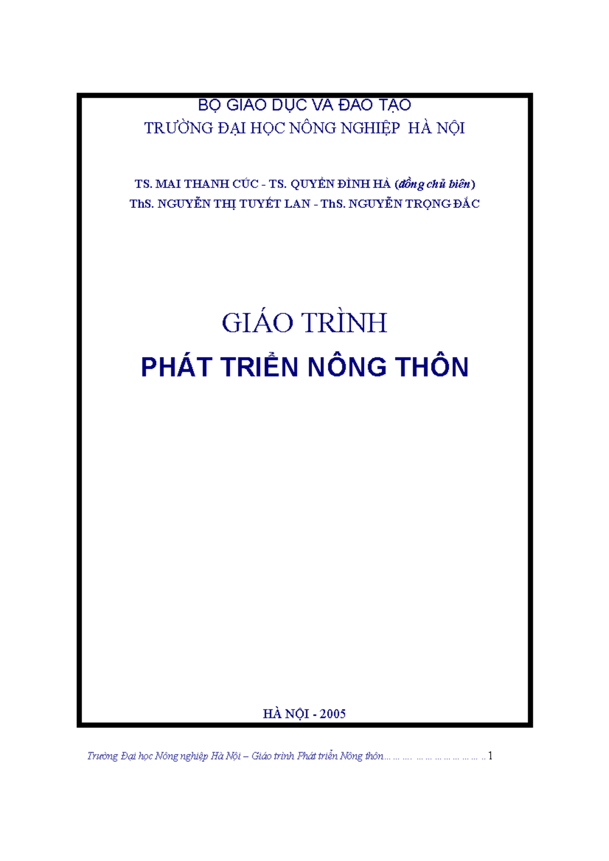 (2021GT)1.1-Giáo trinh Phát triển nông thôn 1 - BỘ GIÁO DỤC VÀ ĐÀO TẠO TRƯỜNG ĐẠI HỌC NÔNG NGHIỆP HÀ - Studocu