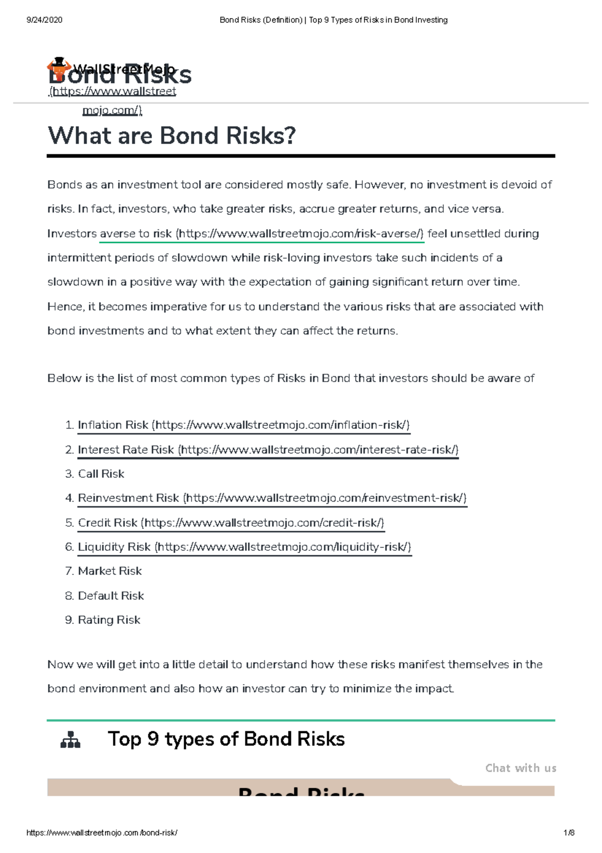 Bond Risks (Definition) Top 9 Types of Risks in Bond Investing Bond