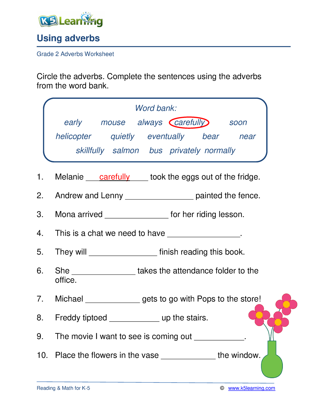 Grammar worksheet grade 2 adverbs sentences 0 - Educational Research ...