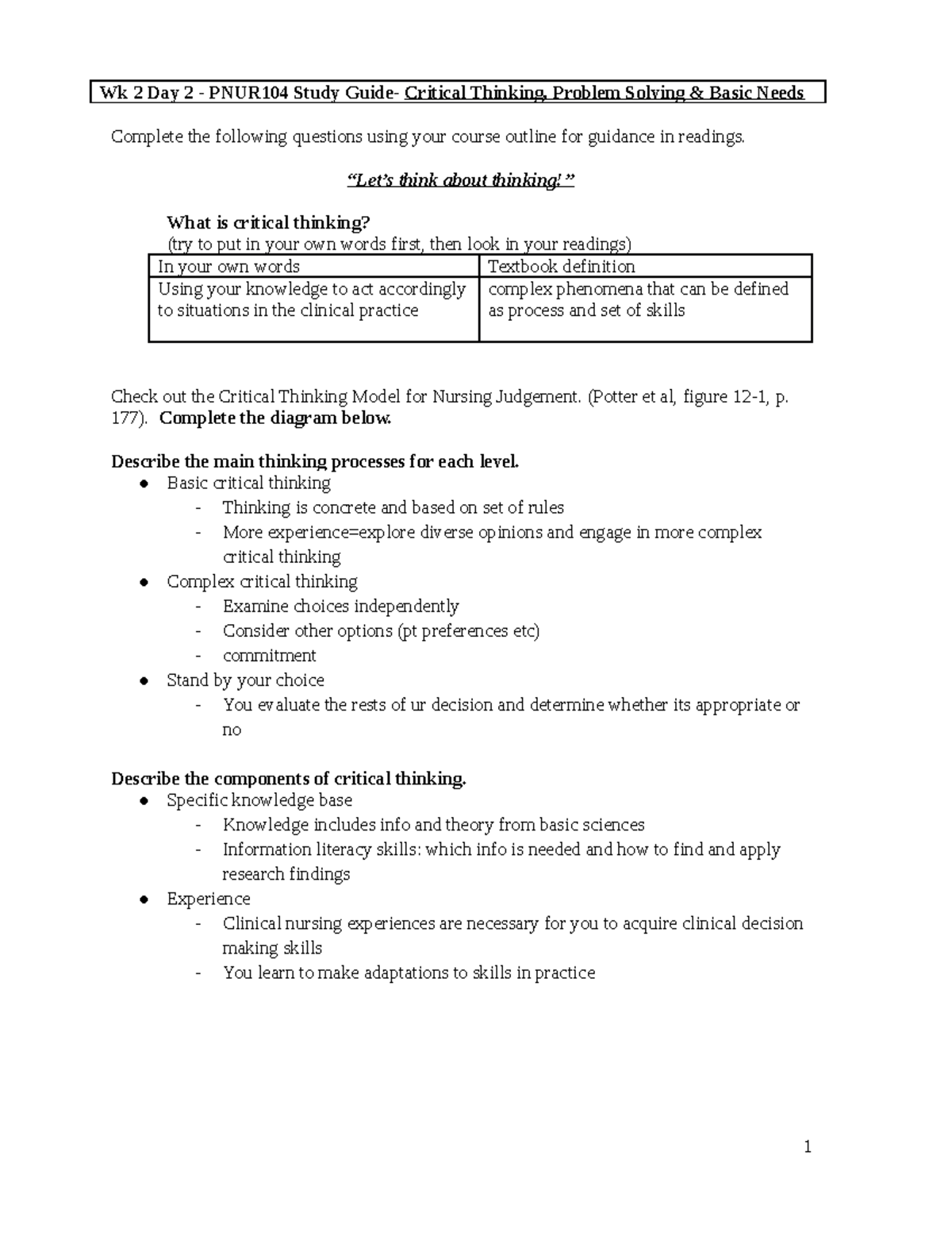 Week 2 Day 2 - Nursing Theory - Complete the following questions using ...