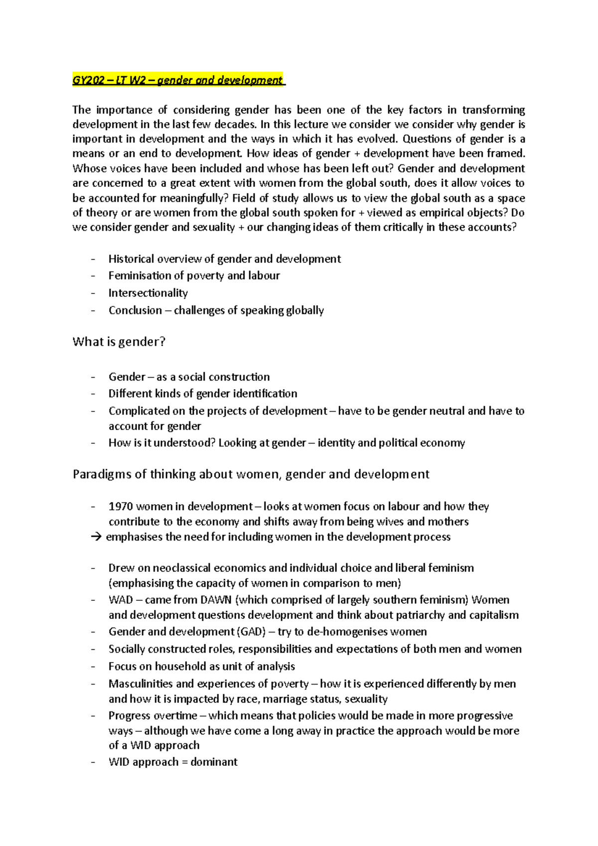 WEEK 2 - gender and development - GY202 – LT W2 – gender and ...