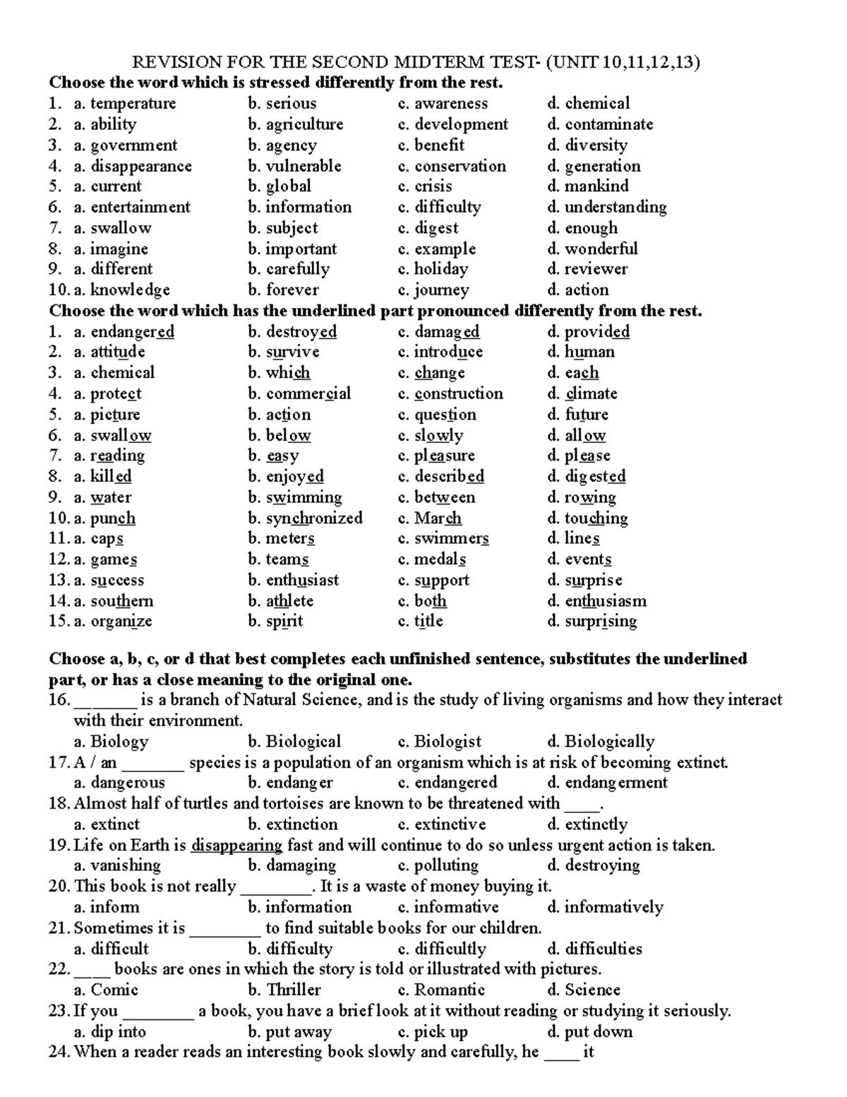 Revision FOR THE Second Midterm TEST - REVISION FOR THE SECOND MIDTERM ...