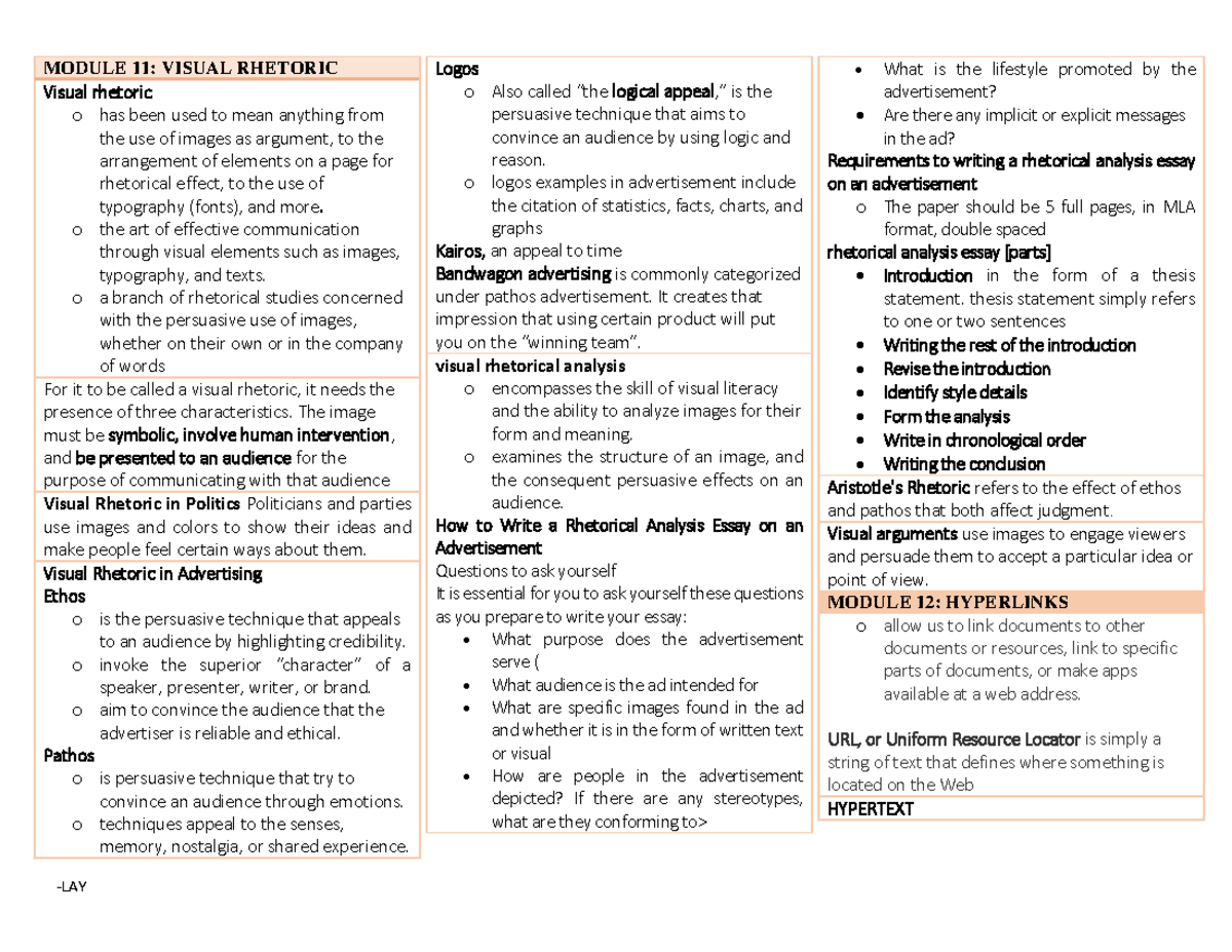 REVS IN TECH COMM - Summary BS Psychology - MODULE 11: VISUAL RHETORIC ...