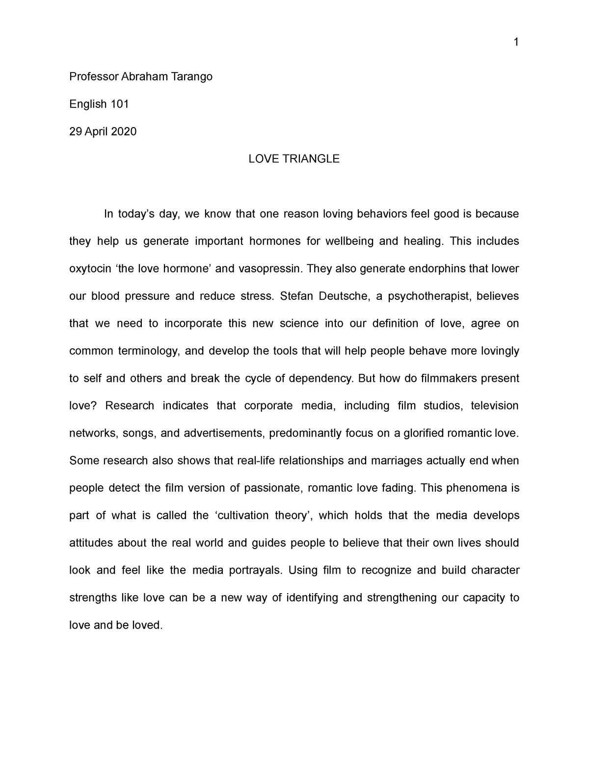 essay about love triangle
