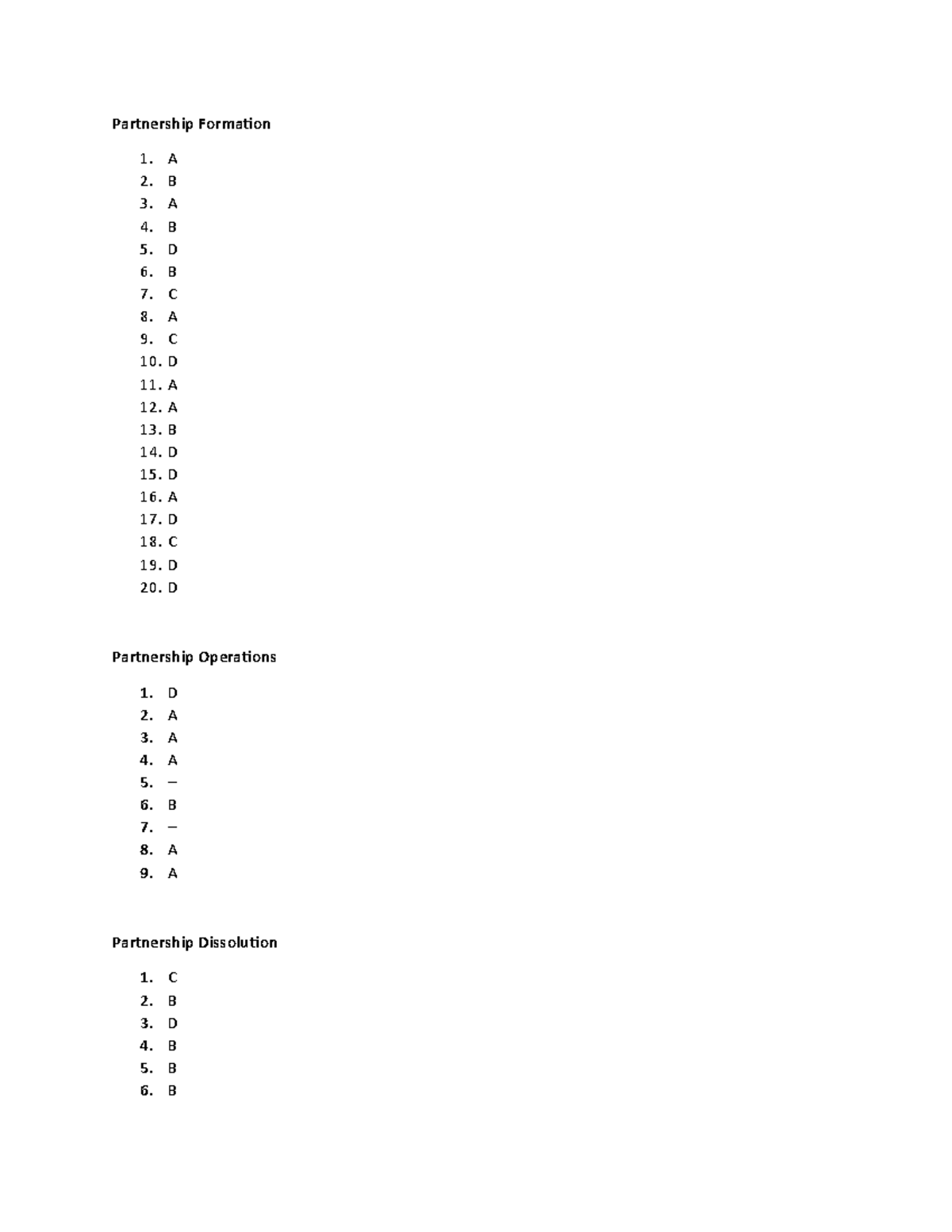 Review answers - nfnfnff - Accontancy - Partnership Formation A B A B D ...