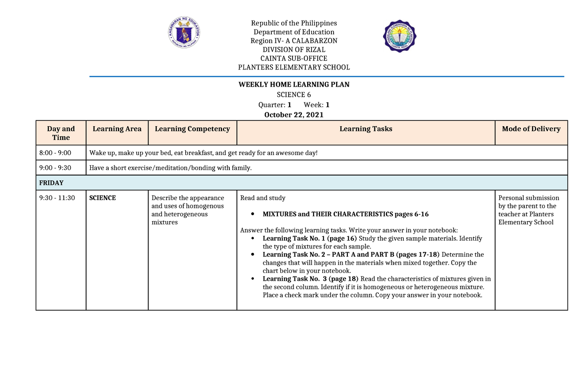 WHLP- Science WEEK 1 - WLP - Republic of the Philippines Department of ...