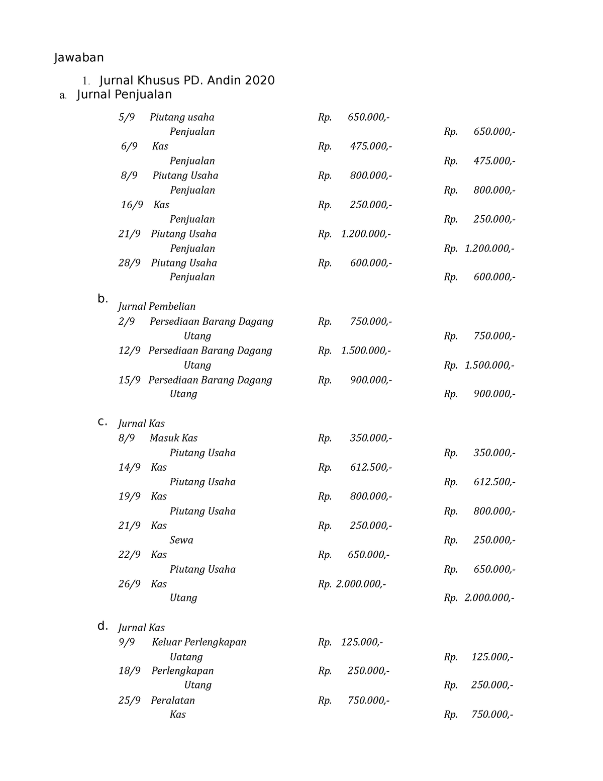 Jawaban EKMA4115 Pengantar Akuntansi 2 - Jawaban 1. Jurnal Khusus PD ...