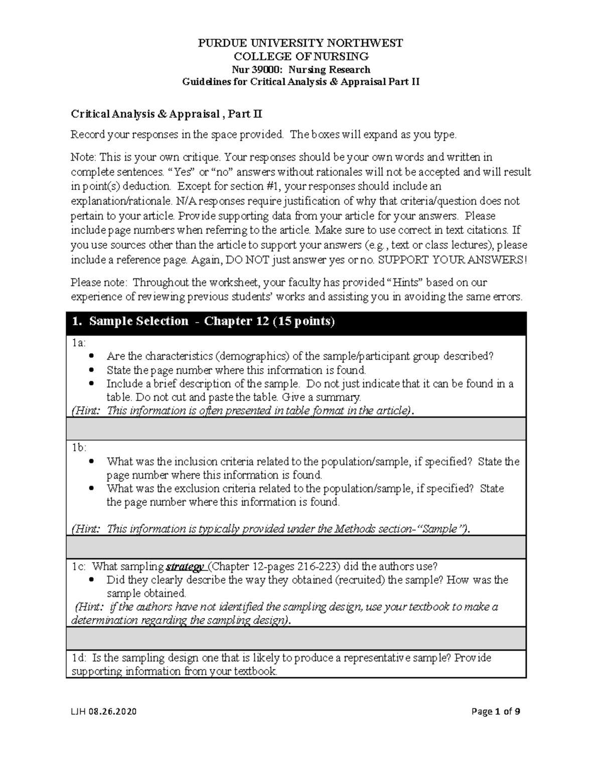 critical analysis nursing example