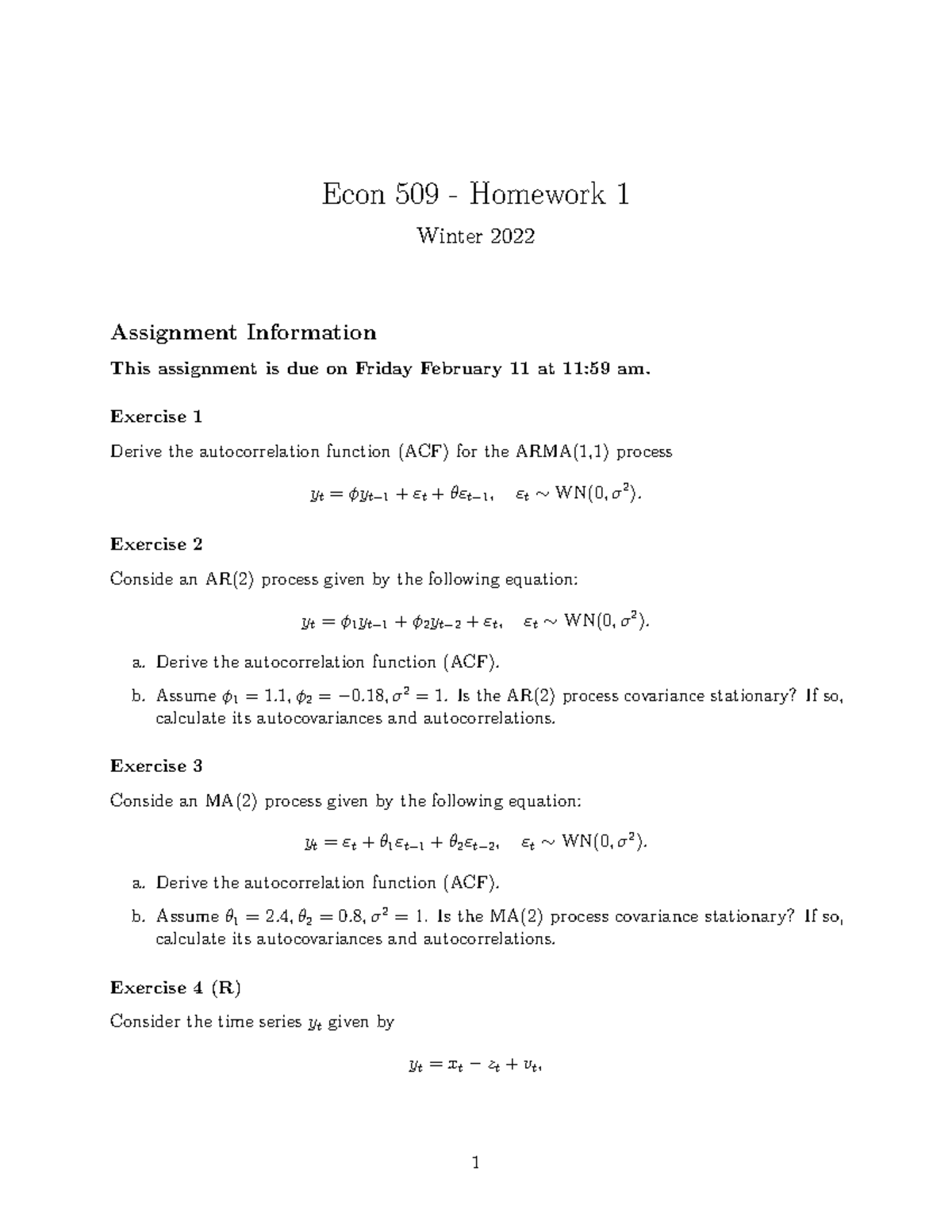 HW1 - Homework Problems - Econ 509 - Homework 1 Winter 2022 Assignment ...