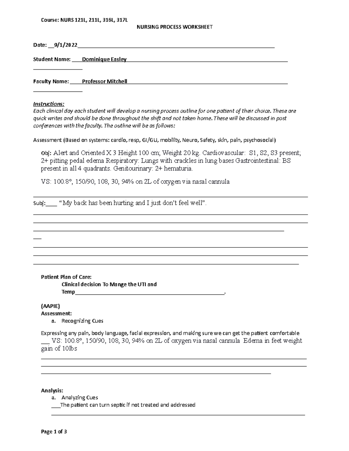 peds nursing process worksheet