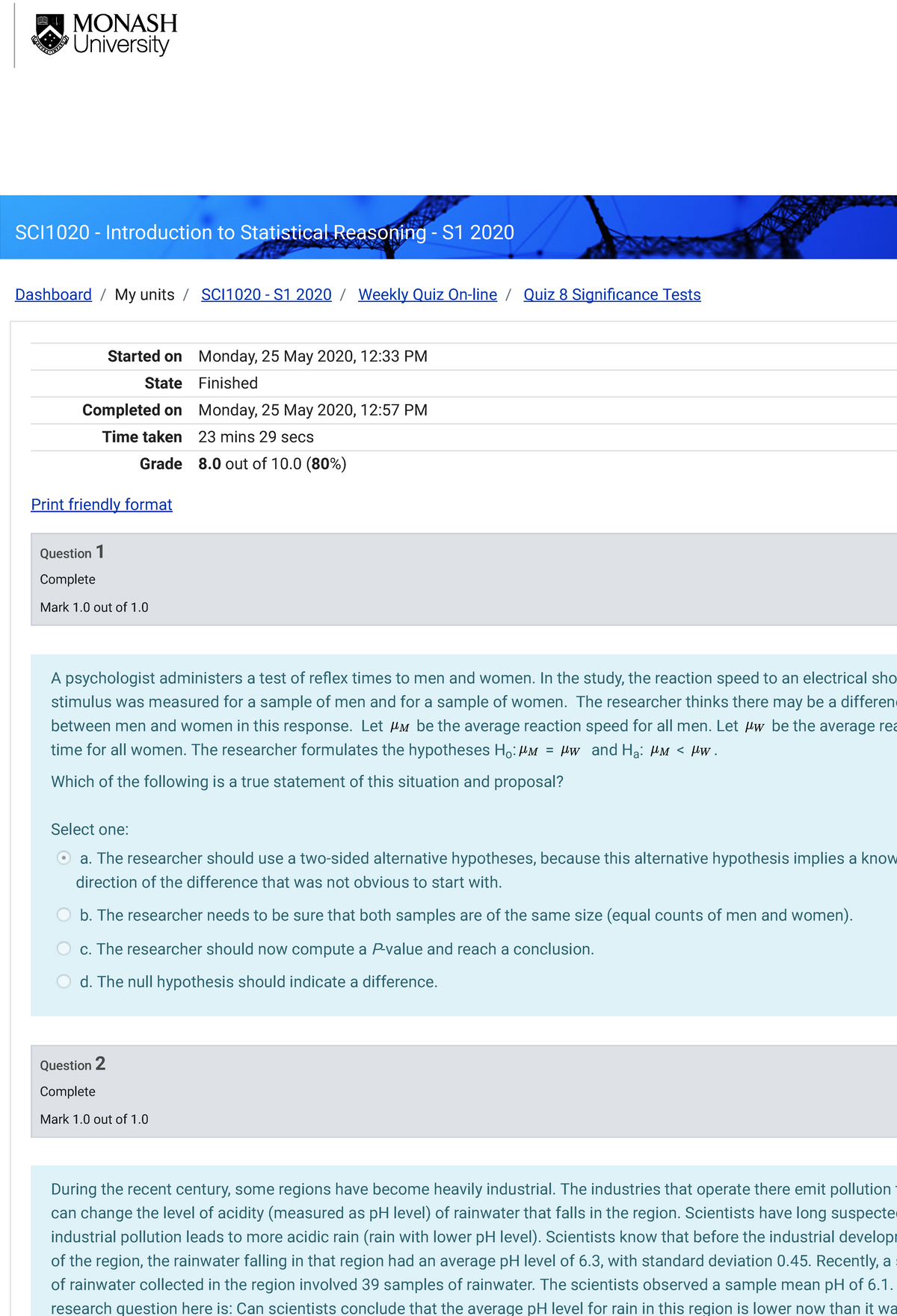 Quiz 8 Significance Tests: Attempt review - Warning: Error during font Sns-Brigh10