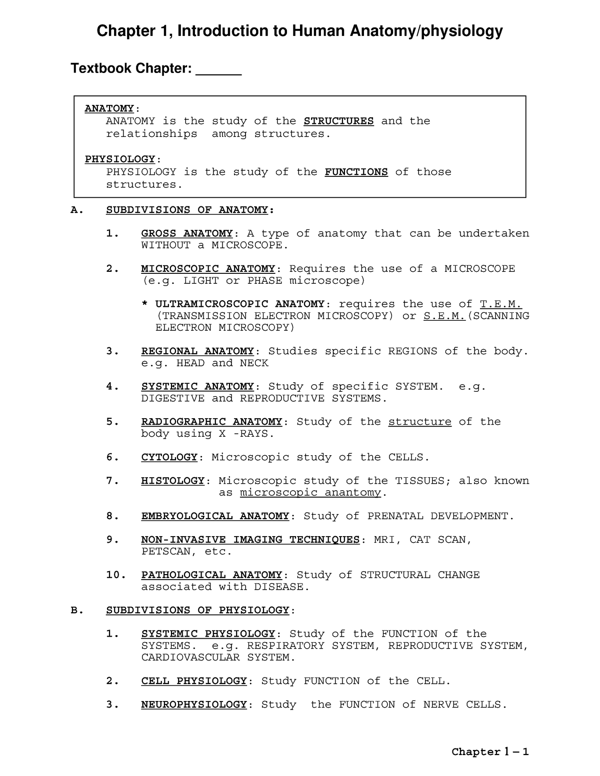 Chapter 1 Introduction To Human Anatomy - Chapter 1 − 1 Chapter 1 ...