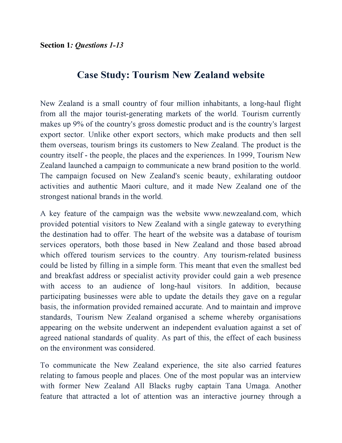 case study tourism new zealand website pdf