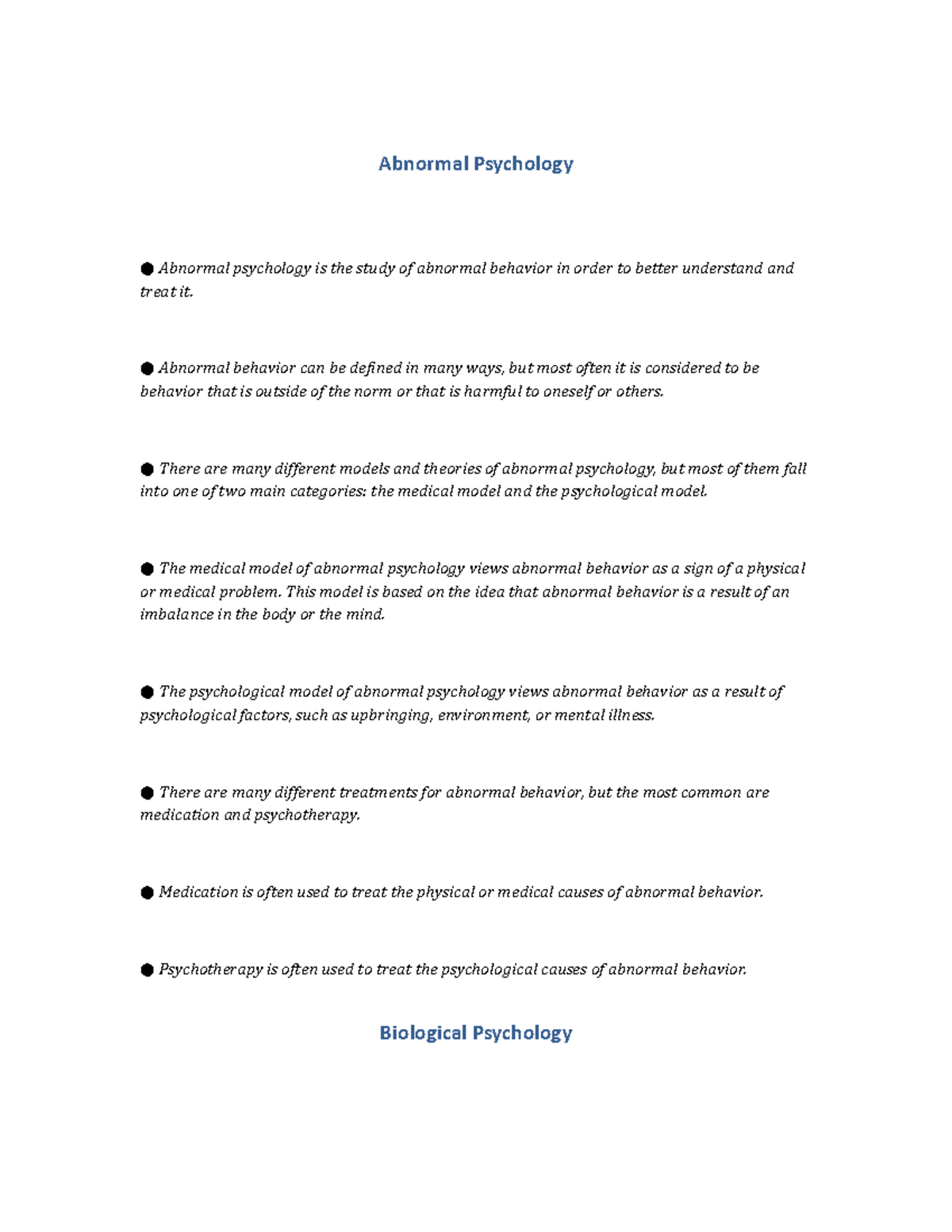 Psych 110 Notes - Abnormal Psychology Abnormal Psychology Is The Study ...