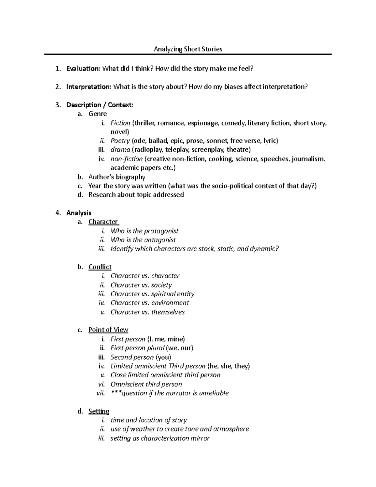 Analyzing Short Stories - Analyzing Short Stories Evaluation: What did ...