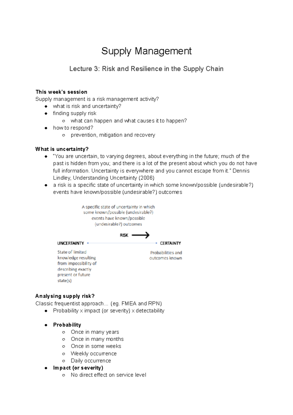 Lecture 3 Risk and Resilience in the Supply Chain - Supply Management ...