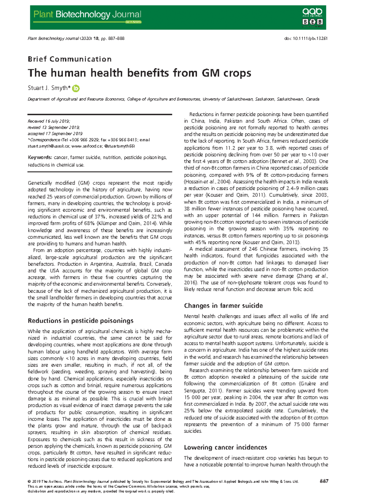 Benefits gmo - Brief Communication The human health benefits from GM ...