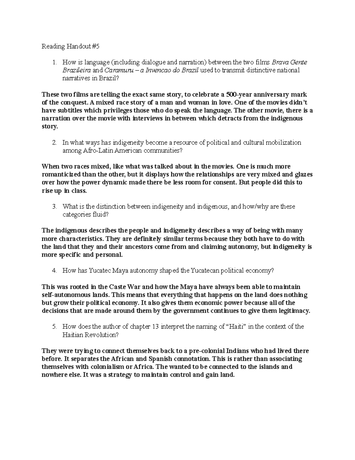 Reading Handout 5 - questions and answers - Reading Handout # How is ...