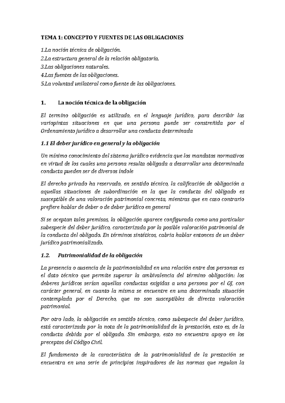 TEMA 1 Obligaciones - TEMA 1: CONCEPTO Y FUENTES DE LAS OBLIGACIONES 1 ...