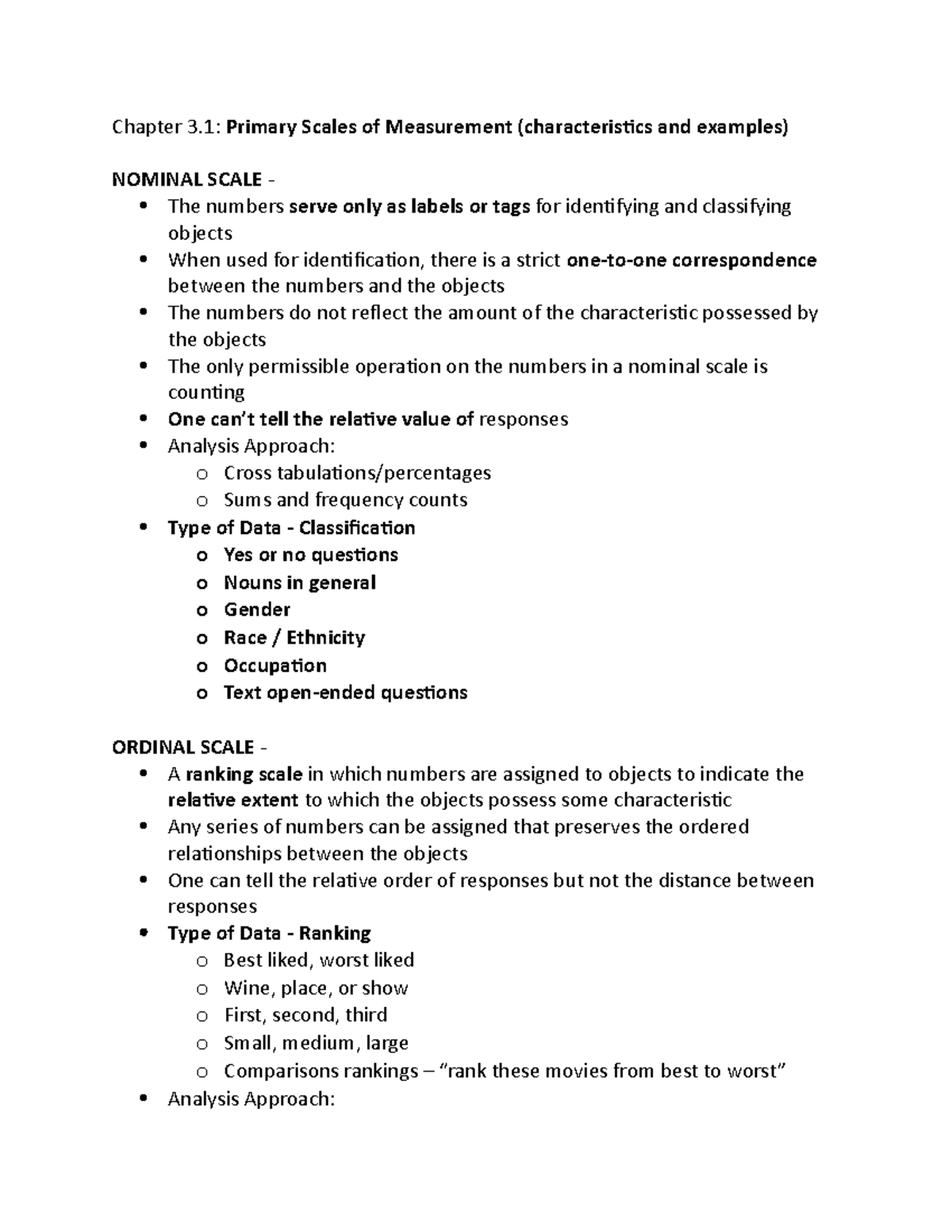 Chapter 3 detailed notes - Chapter 3: Primary Scales of Measurement ...
