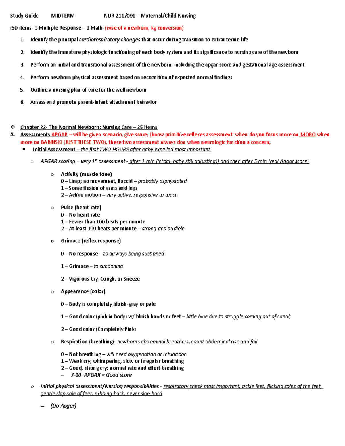 Wallace Midterm NUR 211 091 Midterm Study Guide MCN Fall 2022 - Study ...