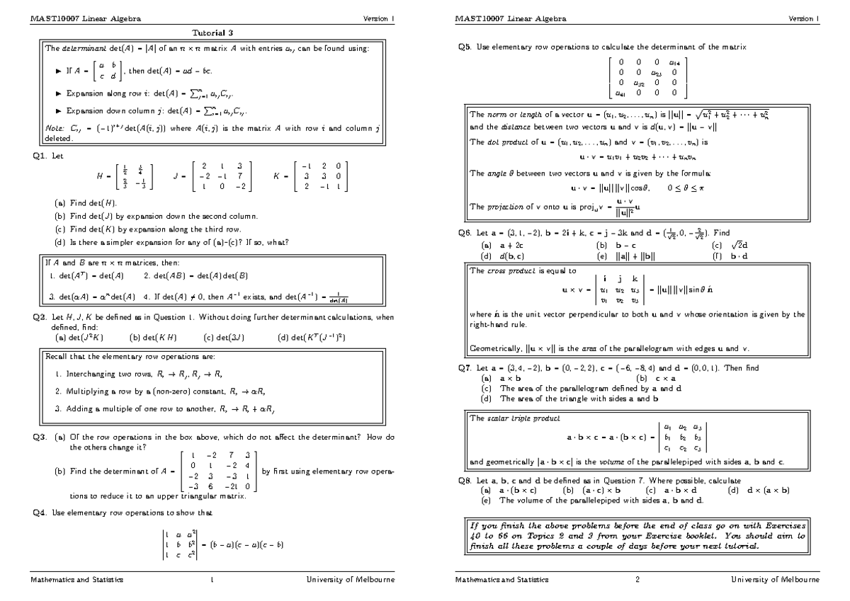 T03questions - prac - MAST10007 Linear Algebra Version 1 Tutorial 3 ...