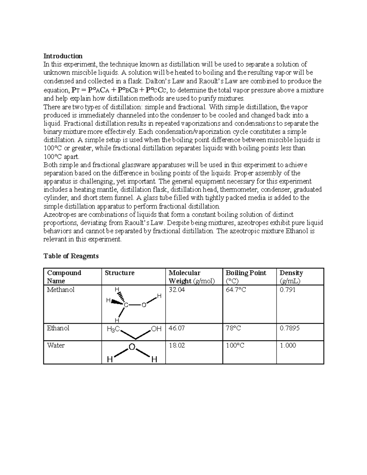 Chem2211 Experiment 2 Distillation Lab Report Introduction In This Experiment The Technique Chem2211 Experiment 2 Distillation Lab Report Introduction In This Experiment The Technique