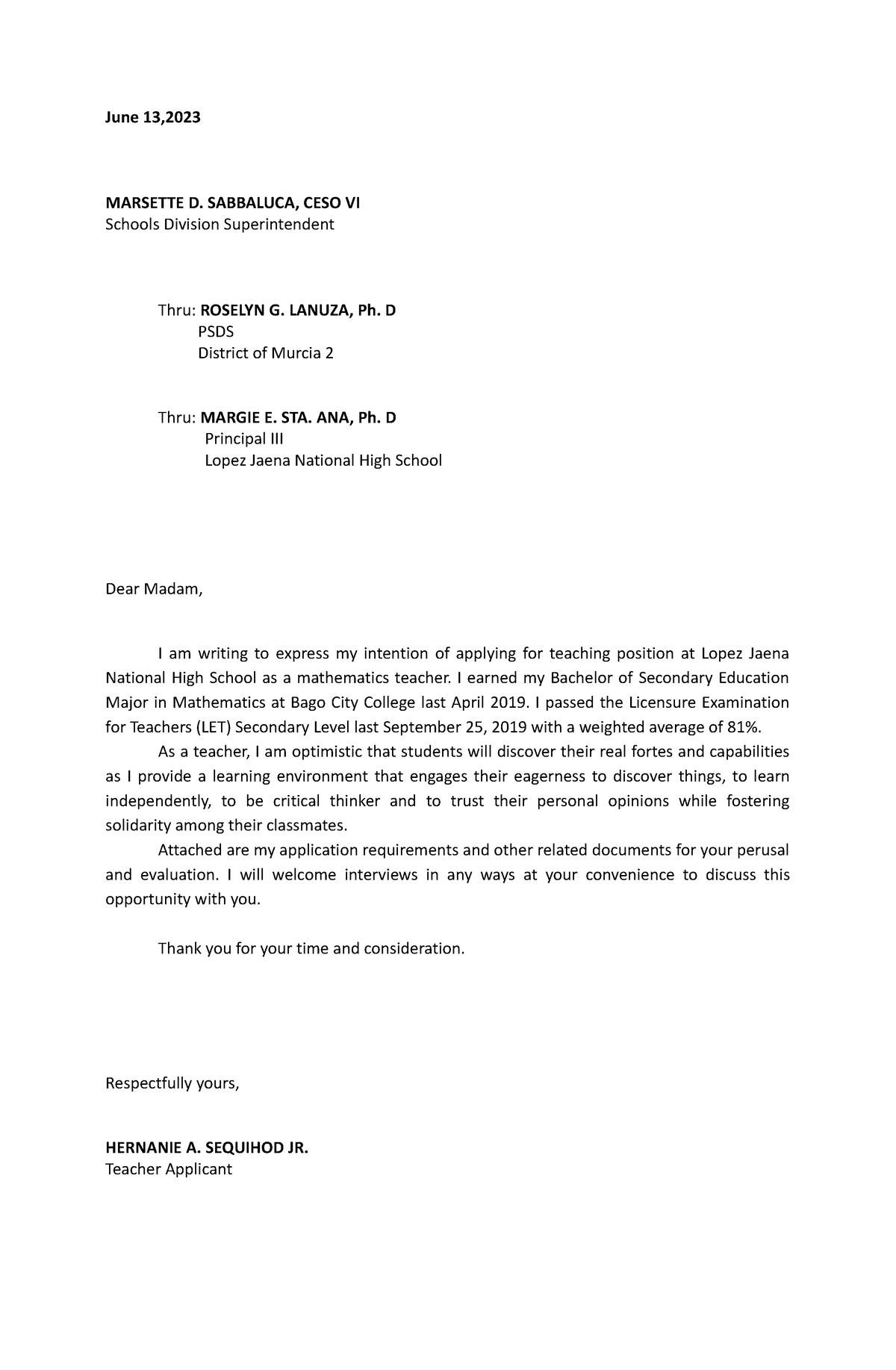 Intent letter 2023 - CAN BE EDITED - Bachelor in Elementary Education ...