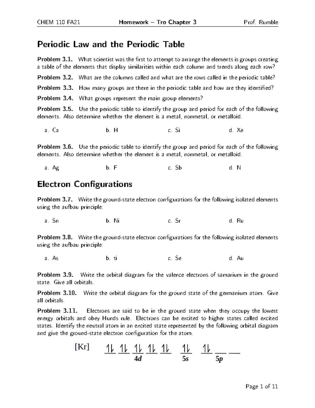 Ch3 problems - Chapter homework - Periodic Law and the Periodic Table ...