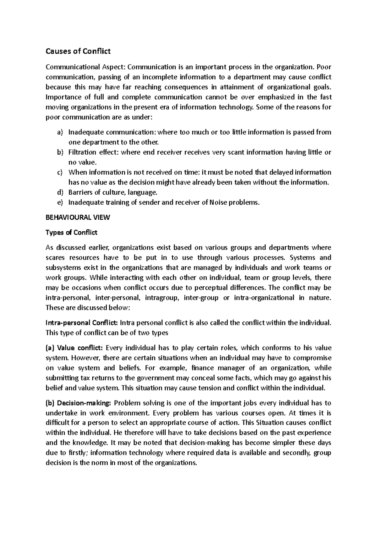 Causes of Conflict - Causes of Conflict Communicational Aspect ...
