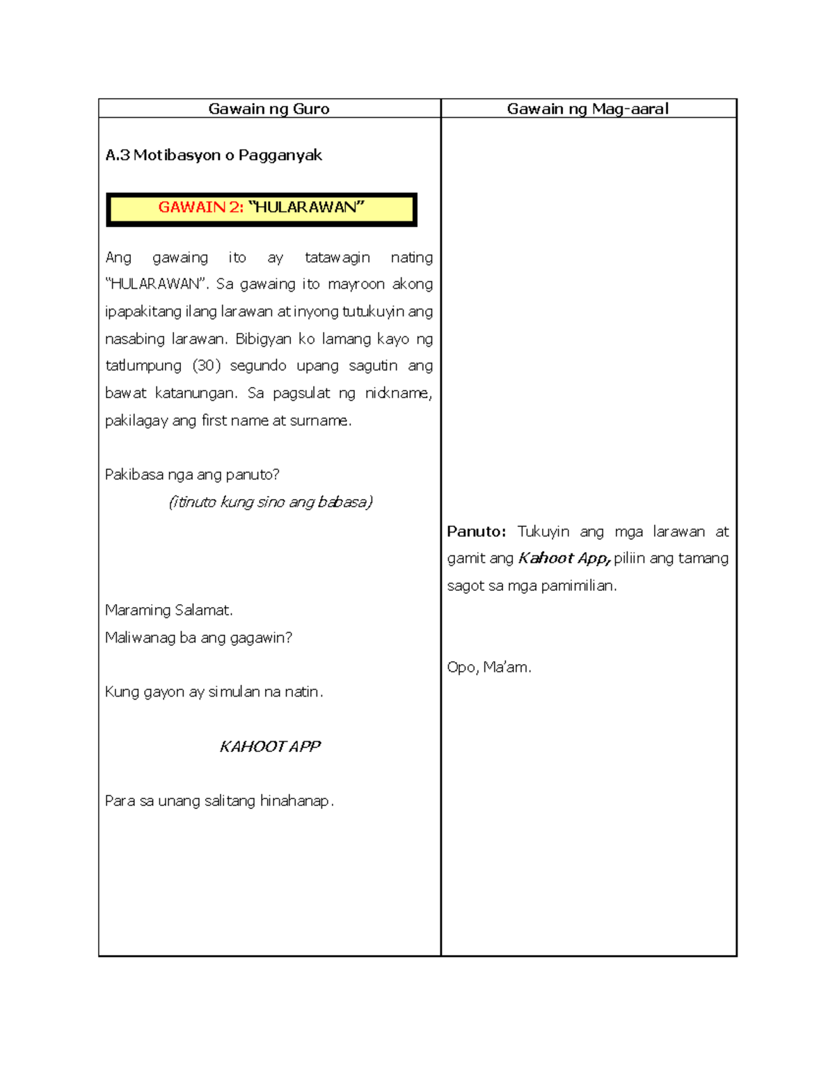 Lesson Plan Q1 M7 Yamang Tao Sa Asya Part 5 Gawain Ng Guro Gawain
