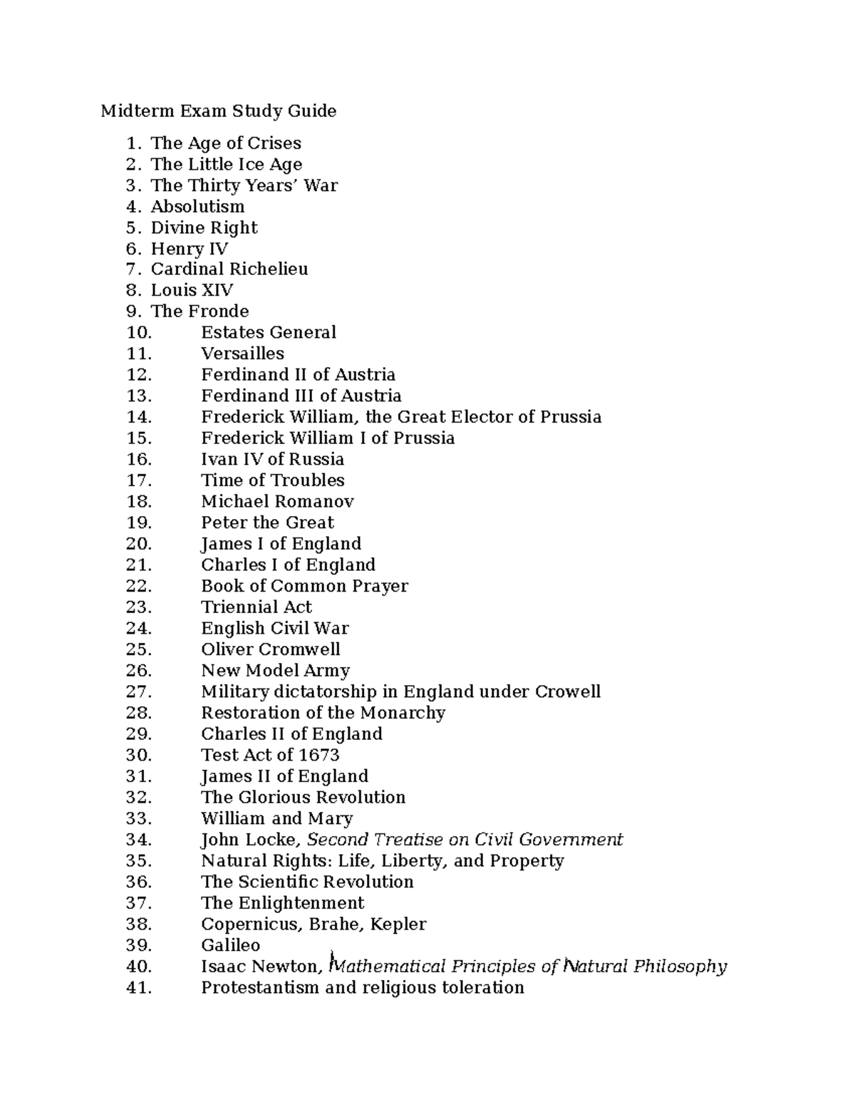 Midterm Exam Study Guide - The Age of Crises 2. The Little Ice Age 3 ...