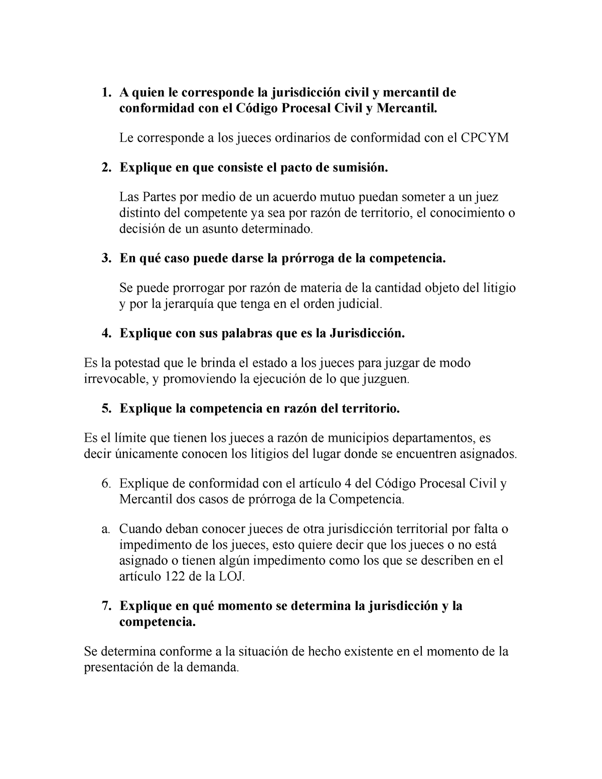 Preguntas Pcym Es Un Cuestionario De Procesal Civil Y Mercantil A