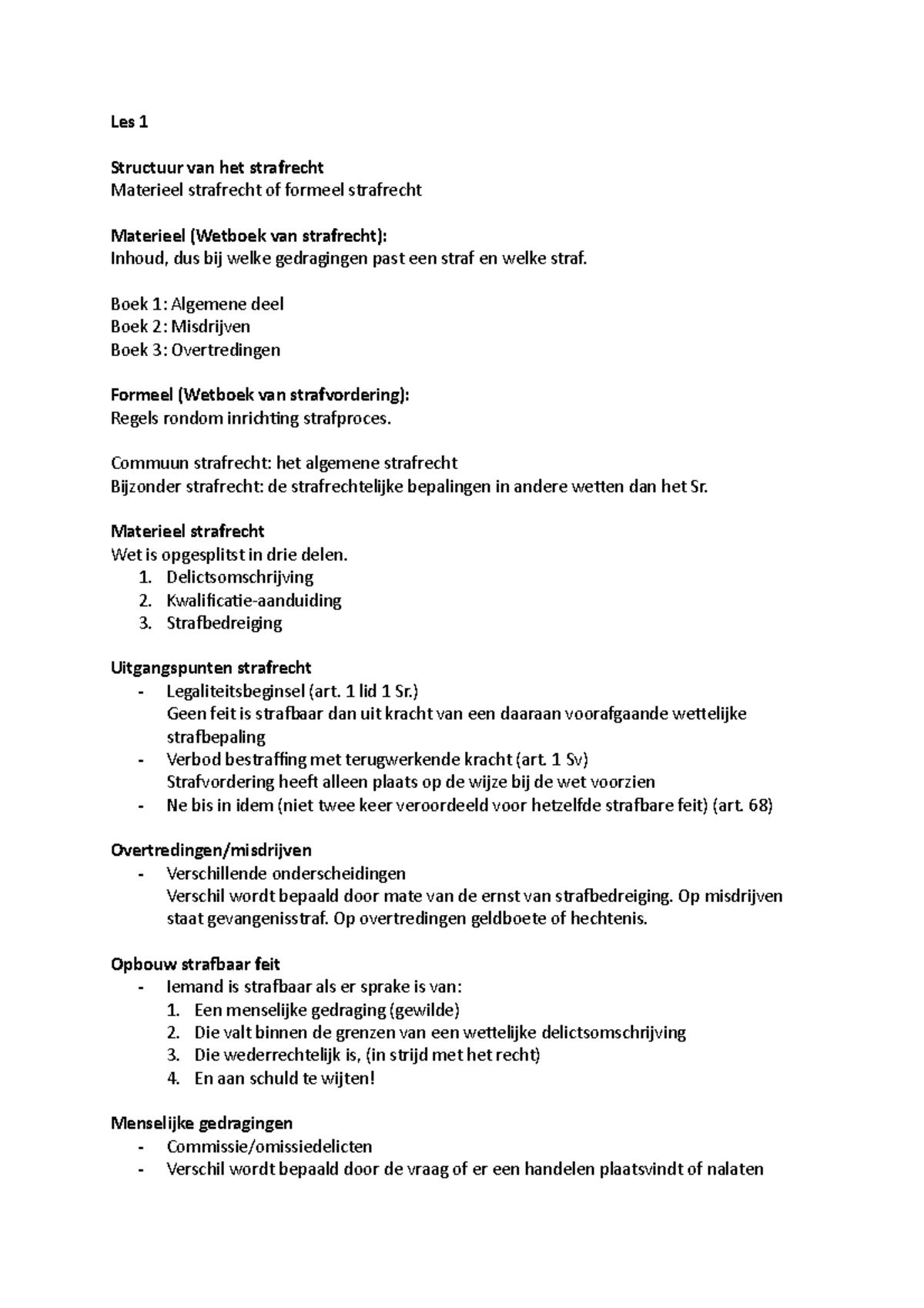 Strafrecht Week 1 - Les 1 Structuur Van Het Strafrecht Materieel ...