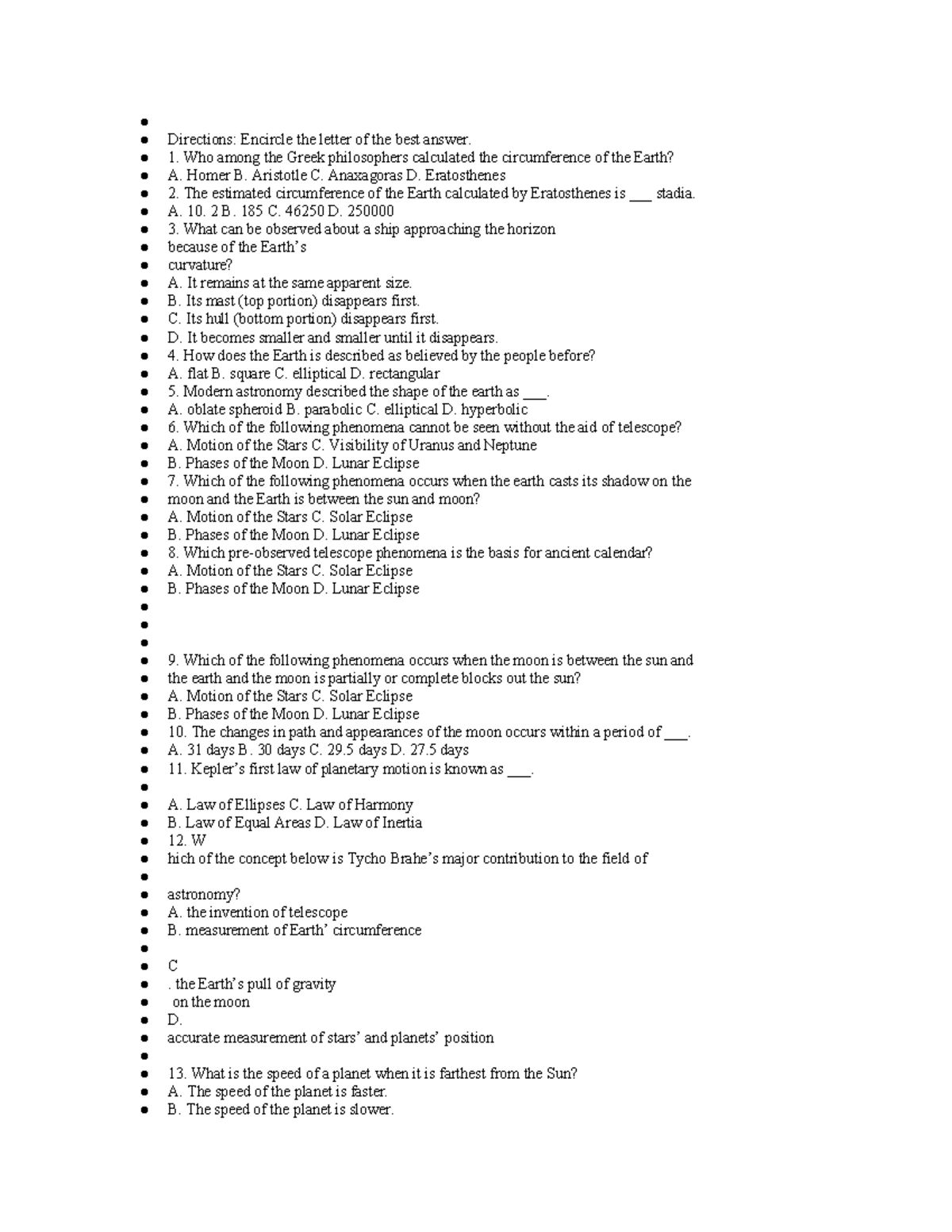 Act mod 9 - Activity 9 Physical Science - Directions: Encircle the ...