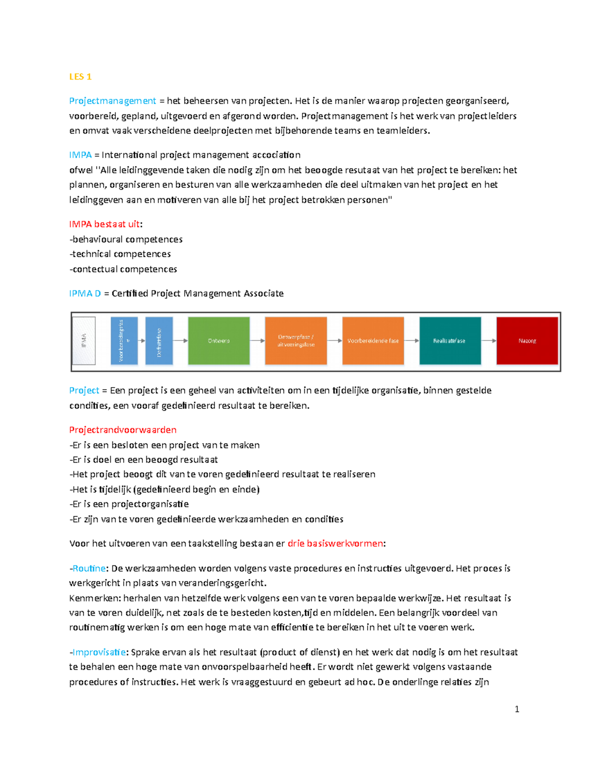 Project Management Op Basis Van IPMA-D - LES 1 Projectmanagement = Het ...