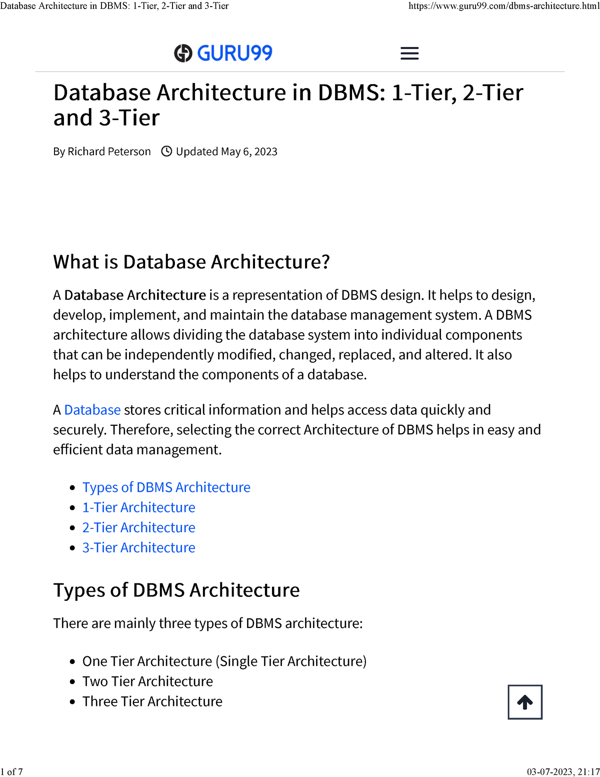 Database Architecture in DBMS: 1-Tier, 2-Tier and 3-Tier