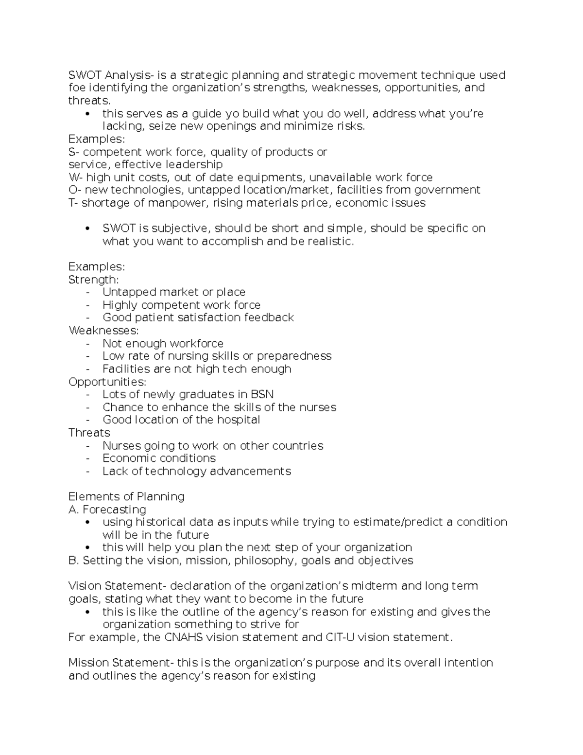 Planning - Leadership - SWOT Analysis- is a strategic planning and ...