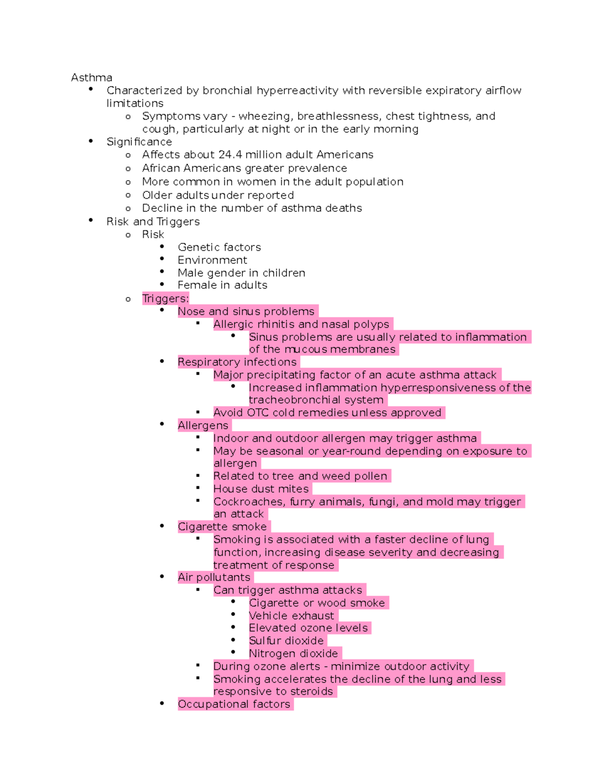 Asthma albuterol) o Not for longterm use o Side effects Tachycardia